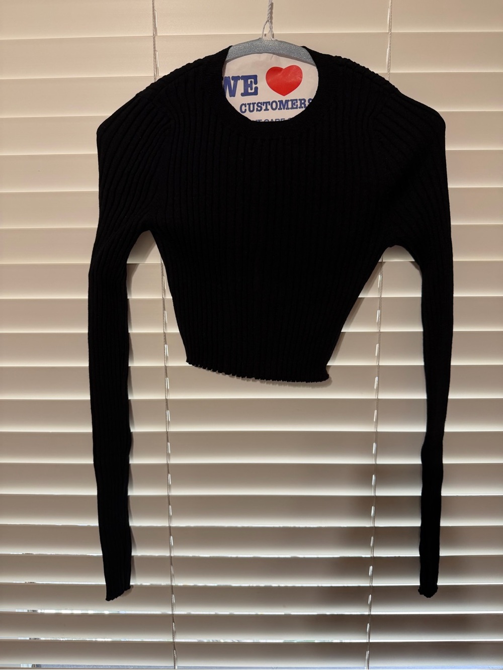 ZARA - Black Ribbed Long-Sleeve Cropped Sweater - Size Small